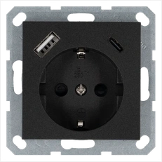 Изображение Розетка SCHUKO© с USB A+C с защитными шторками 16A 250V~ 2P+T USB 25W, цвет Антрацит